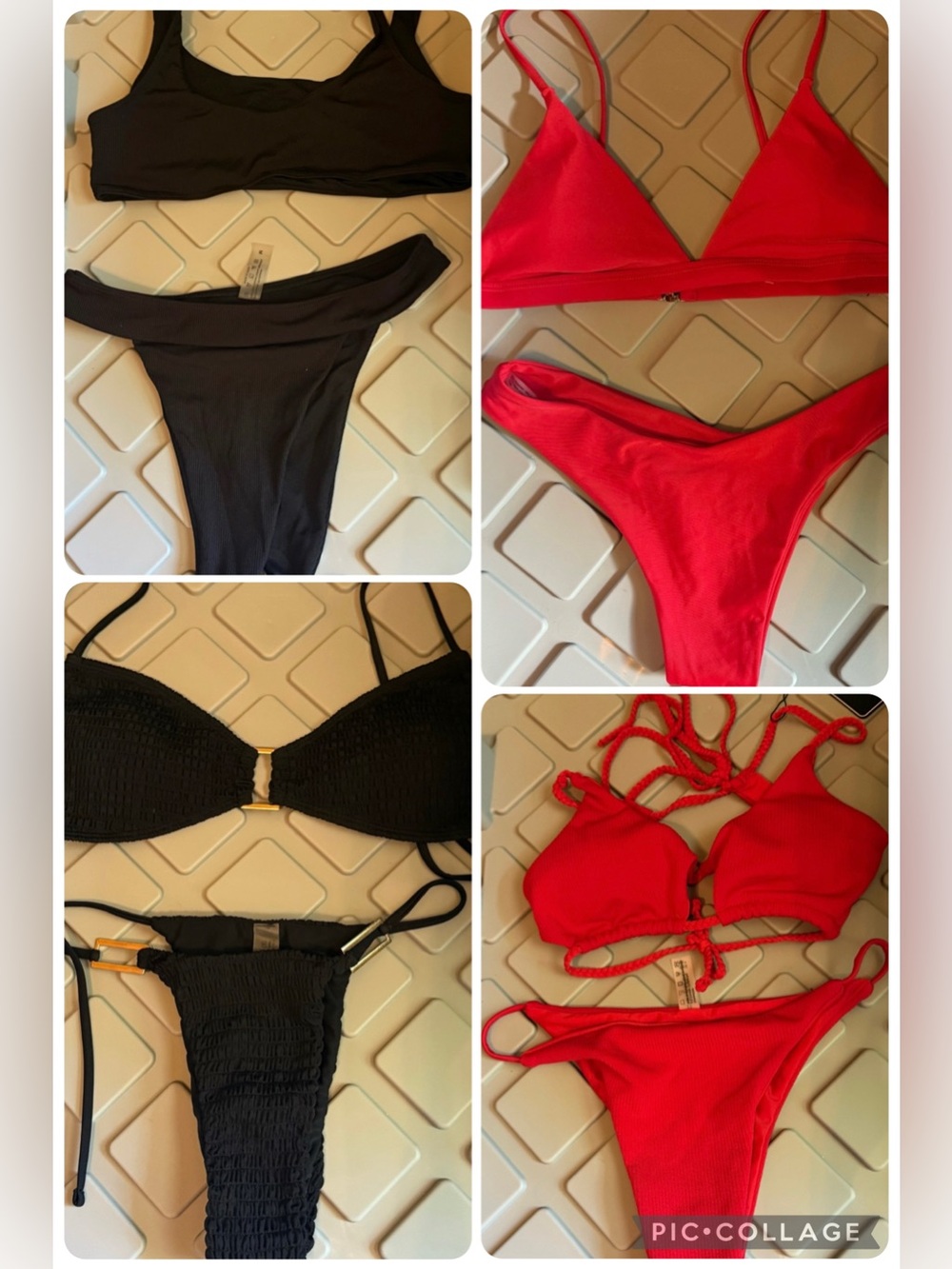 Lot of 4 MEDIUM Bikinis Red and Black
